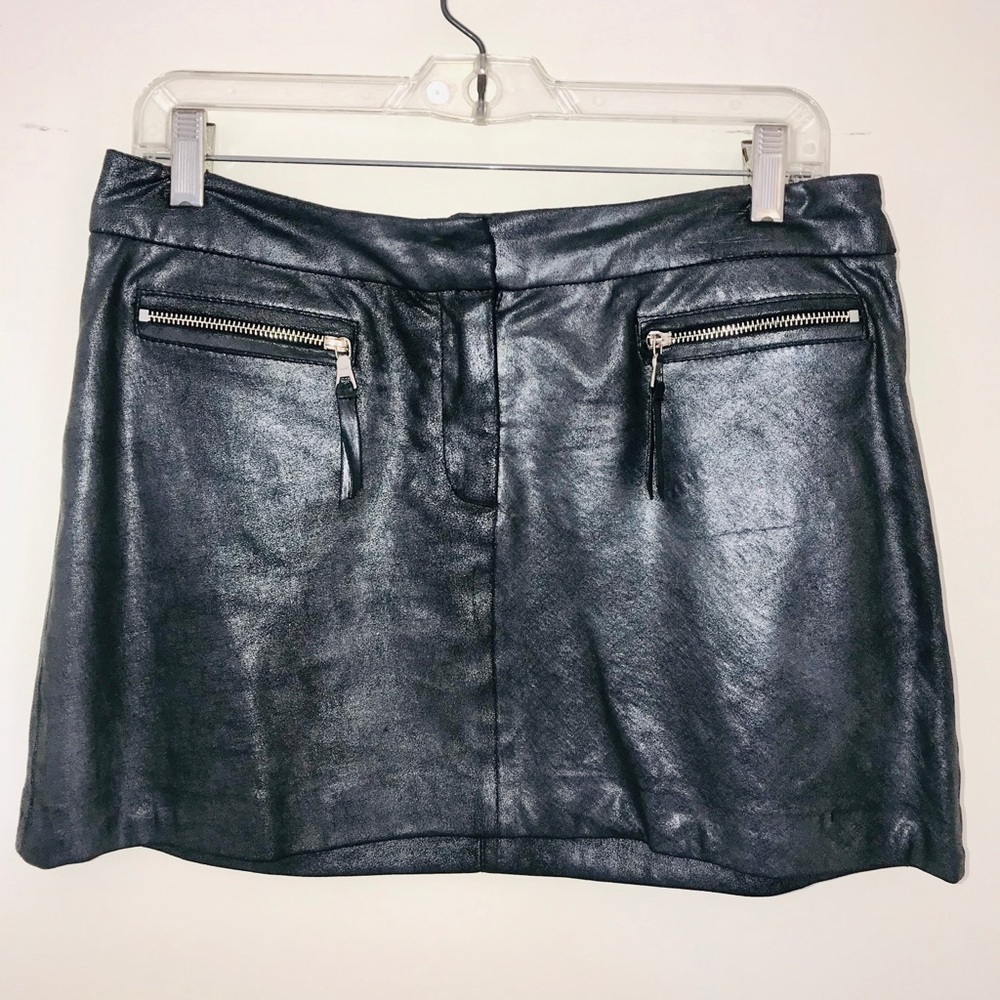 Milly French lamb leather mini skirt.